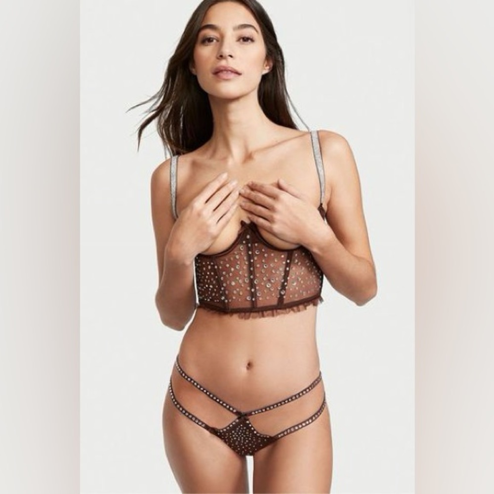 Open Cup Shimmer Rhinestone Lingerie Set